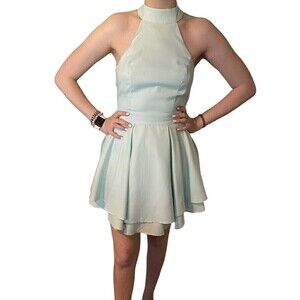 LULUS Dress Womens Size Medium Mint Green Skater Style Choker Lined Ruffle